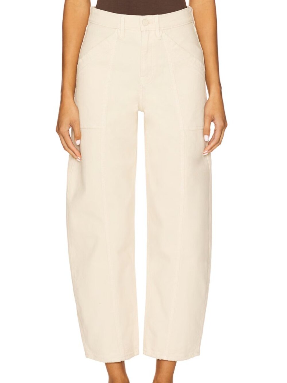 Good American Canvas Cropped Barrel Cotton Pants In Beige - Women's Size 6 - NWT